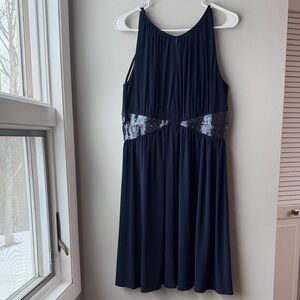 WHBM Elegant Navy Dress with Sequin Detail